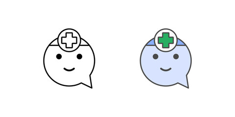 Smart health assistant chatbot icon for AI healthcare diagnostics, in outline and color styles.