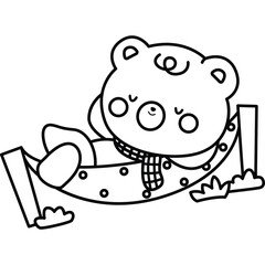 a vector of a bear sleeping in a hammock in black and white coloring
