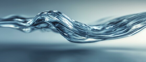 Streamlined water form caught in midair resembling a futuristic ribbon of transparent fluid with sharp lighting and soft gradients
