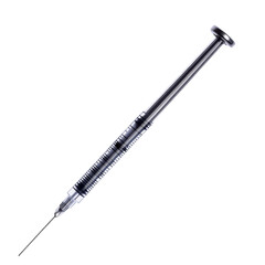 Fototapeta premium Isolated Syringe Against Black Backdrop Medical Needle Injection Tool on transparent background