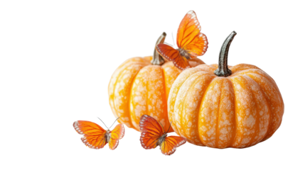 Bright orange pumpkins Transparent background, PNG file