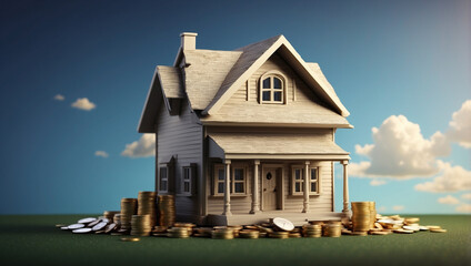 A Concept of Buying a House with an Interest Rate, with a Digital Interface Representing Real Estate and Financial Services