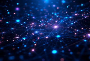 Obraz premium Abstract Network Connections Glowing Nodes and Lines in Dark Space