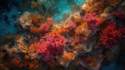 Vibrant Underwater Coral Reef Teeming with Colorful Marine Life and Diverse Flora in Crystal Clear Waters
