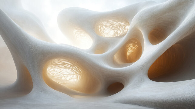 Organic shell like structures create surreal, soft atmosphere with intricate details