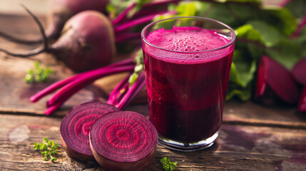 glass of beet juice, emphasizing freshness, health, and natural aesthetics. sense of health-conscious living, simplicity, and wellness.