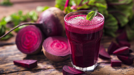 glass of beet juice, emphasizing freshness, health, and natural aesthetics. sense of health-conscious living, simplicity, and wellness.
