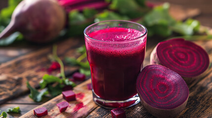 glass of beet juice, emphasizing freshness, health, and natural aesthetics. sense of health-conscious living, simplicity, and wellness.