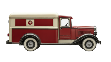 Ambulance vehicle, side view, Transparent background, PNG file
