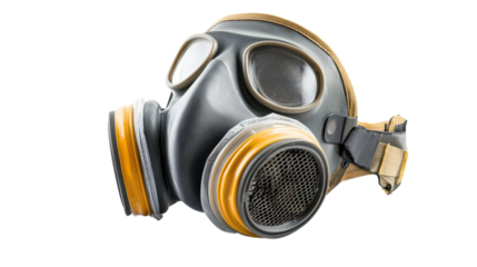 Anti-dust mask with dual filter system, construction-grade respirator, Transparent background, PNG file