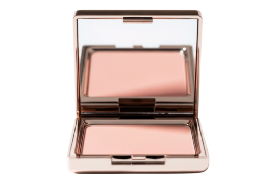 Luxurious compact mirror with blush in elegant metallic case isolated on transparent background PNG