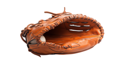 Baseball glove with ball inside, Transparent background, PNG file