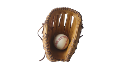 Baseball glove with ball inside, Transparent background, PNG file