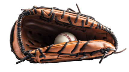 Baseball glove with ball inside, Transparent background, PNG file