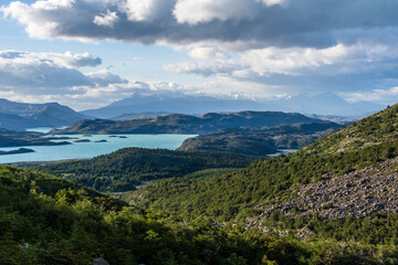 Impressive morning light on a hike up to Mirador Frances and Brittanico in Torres Del Paine national park, Patagonia, Chile.