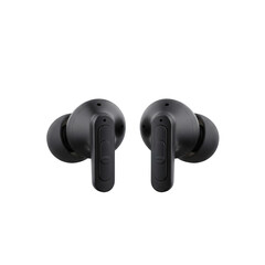 Black wireless earbuds, isolated on transparent background