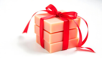 Stacked Soaps red Gift Set with Ribbon on White Background
