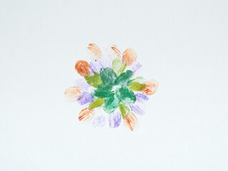 A flower design meticulously crafted using colorful fingerprints.