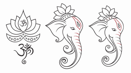 Obraz premium Line Art Depiction of Ganesha, Lotus, and Om Symbol.