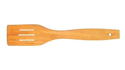 Kitchen wooden spatula on a white background. Close-up of wooden kitchen utensils.