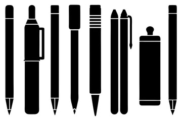 Collection of black and white writing utensils