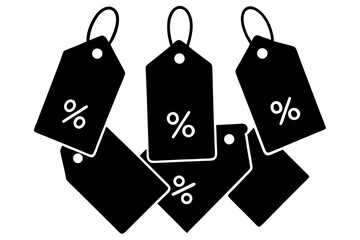 Multiple black price tags with percentage signs