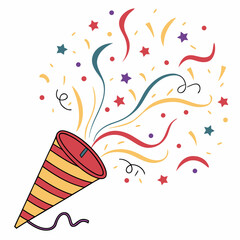 Colorful Party Popper with Confetti and Streamers