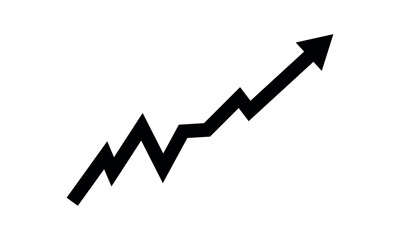 Black arrow graph going up consistently represents trading profit, business growth, economic boom, and financial surplus. Simple vector illustration symbol design.