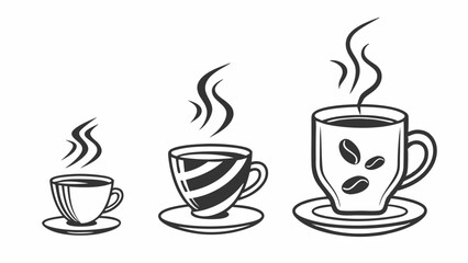 Obraz premium Three Stylized Coffee Cups with Steam and Saucers
