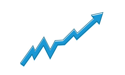 Arrow graph going up consistently represents trading profit, business growth, economic boom, and financial surplus. Blue color with outline. Simple vector illustration symbol design.