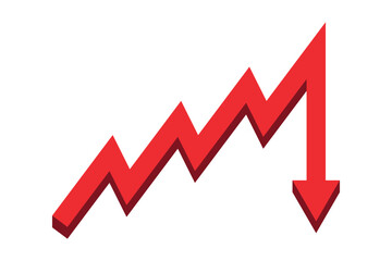Flat red business arrow graph going down represents trading loss business decline economic recession and financial deficit. Simple vector illustration symbol design.	
