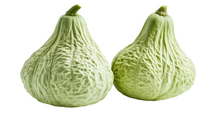 Naklejka premium Chayote squash with light green wrinkled skin and pear-like shape, Transparent background, PNG file