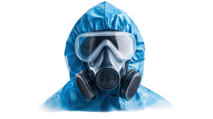 Chemical respirator hood with full coverage, lab and toxic environment protection, Transparent background, PNG file
