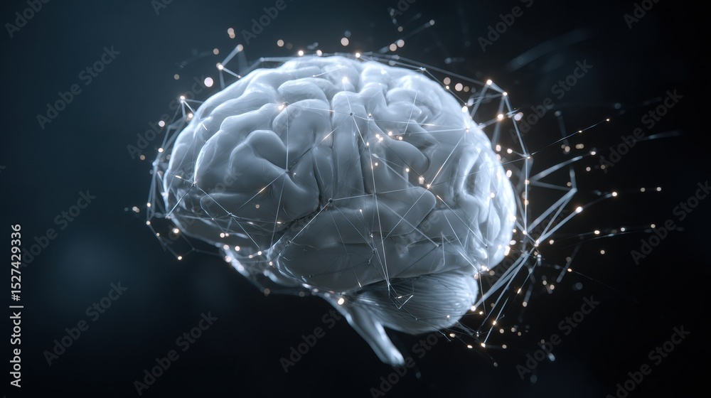 Poster 3D Representation of a Digital Brain Showcasing Artificial Intelligence Neural Network and Advanced Computer Technology for Data Analysis