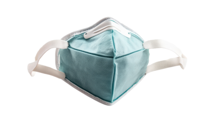 Disposable N95 respirator mask with dual elastic straps, particulate filter, Transparent background, PNG file