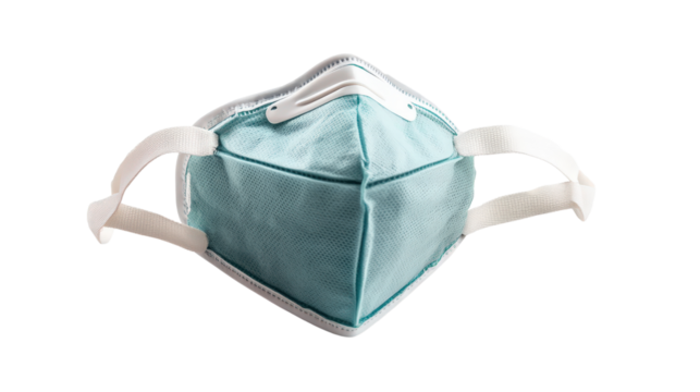 Disposable N95 respirator mask with dual elastic straps, particulate filter, Transparent background, PNG file