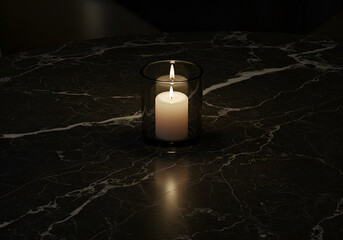 Two Lit Candles on a Dark Marble Surface