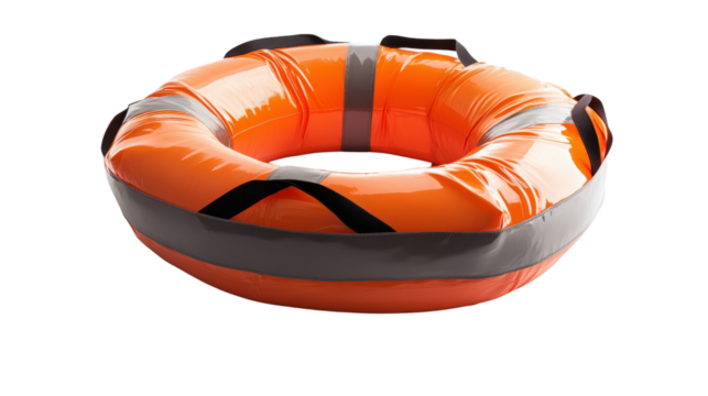 Emergency life ring buoy with reflective tape, water rescue device, Transparent background, PNG file