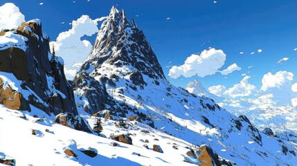 Snowy mountain range under a vibrant sky.