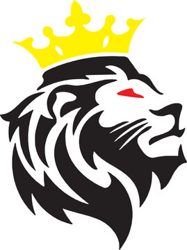 Royal Lion Head Logo with Crown &ndash; Bold Black and Gold Mascot Design