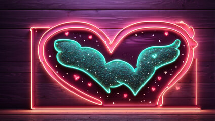 Happy Valentine's Day Neon Sign with Glitter for Celebration