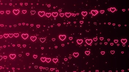valentines day neon lights hearts on dark background animation, shiny and glowing valentine and romantic love motion background - Powered by Adobe