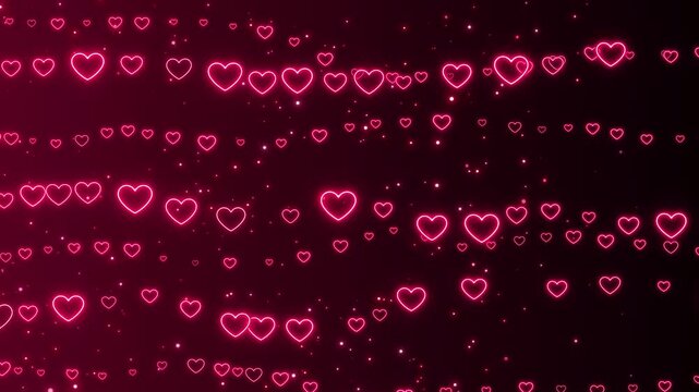 valentines day neon lights hearts on dark background animation, shiny and glowing valentine and romantic love motion background - Powered by Adobe