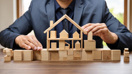 Insurance Agent Who Builds a House from Blocks for Stability