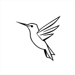 Geometric Hummingbird Logo, Simple Line Art Vector Illustration