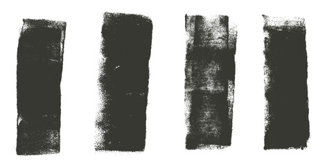 Straight thick grunge underlines. Linocut rolled brush stroke set. Handmade ink rectangle rough stamps. Vector black paint lines shapes. Dry marker or brayer smear textures. Distressed figures.