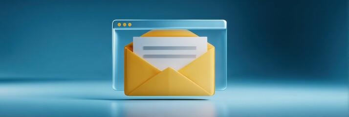 Fototapeta na wymiar 3D Browser Window Displaying a Fake Email Resembling a Payment Notification With a Yellow Envelope on the Left Side
