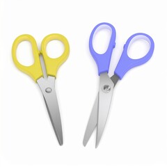 Colorful scissors in yellow and blue, perfect for crafting and creative projects.
