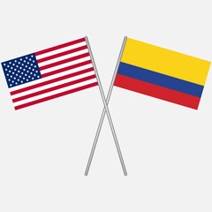 Crossed flags of Colombia and USA. Vector design can be used for language learning, international business or travel concept.