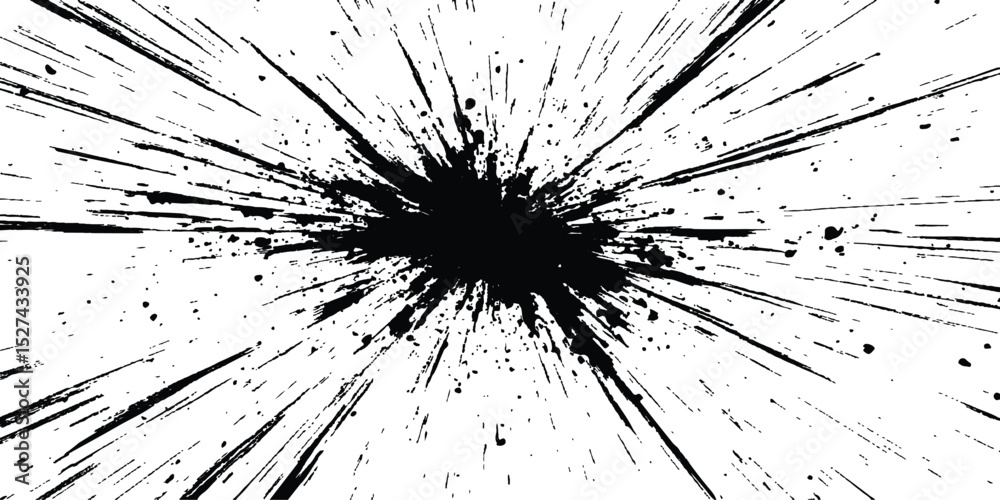 Aufkleber Dynamic charcoal burst explosion, isolated on transparent background. Abstract explosion, radial burst of ink splatter effect.